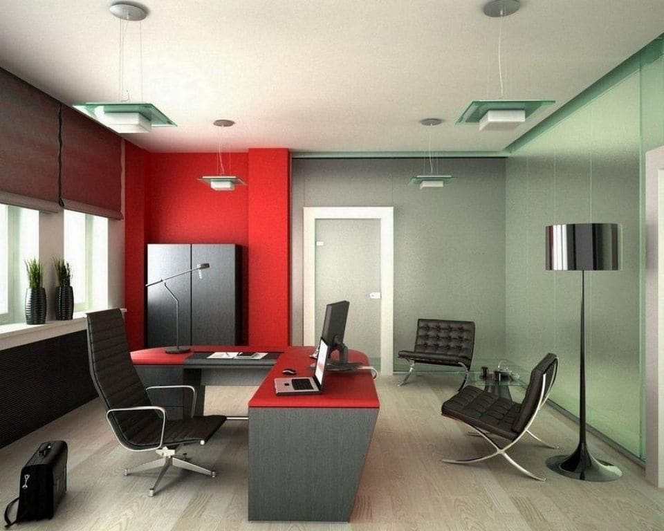 Green and Red Office Renovation Dubai